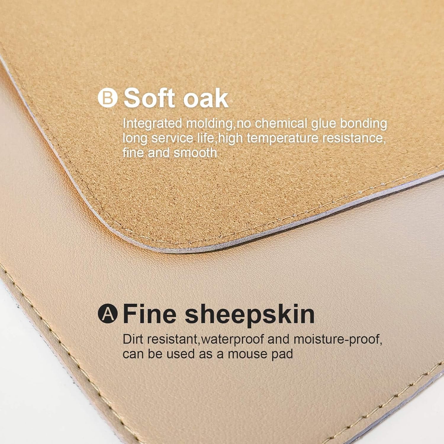 DAWNTREES Dual Sided Desk Mat,Leather Desk Pad,47.2''x15.8'',Cork Desk Mat Protector,with PU Leather Valet Tray Organizer,Large Mouse Pad,Desk Writing Pad for Office and Home(Khaki)