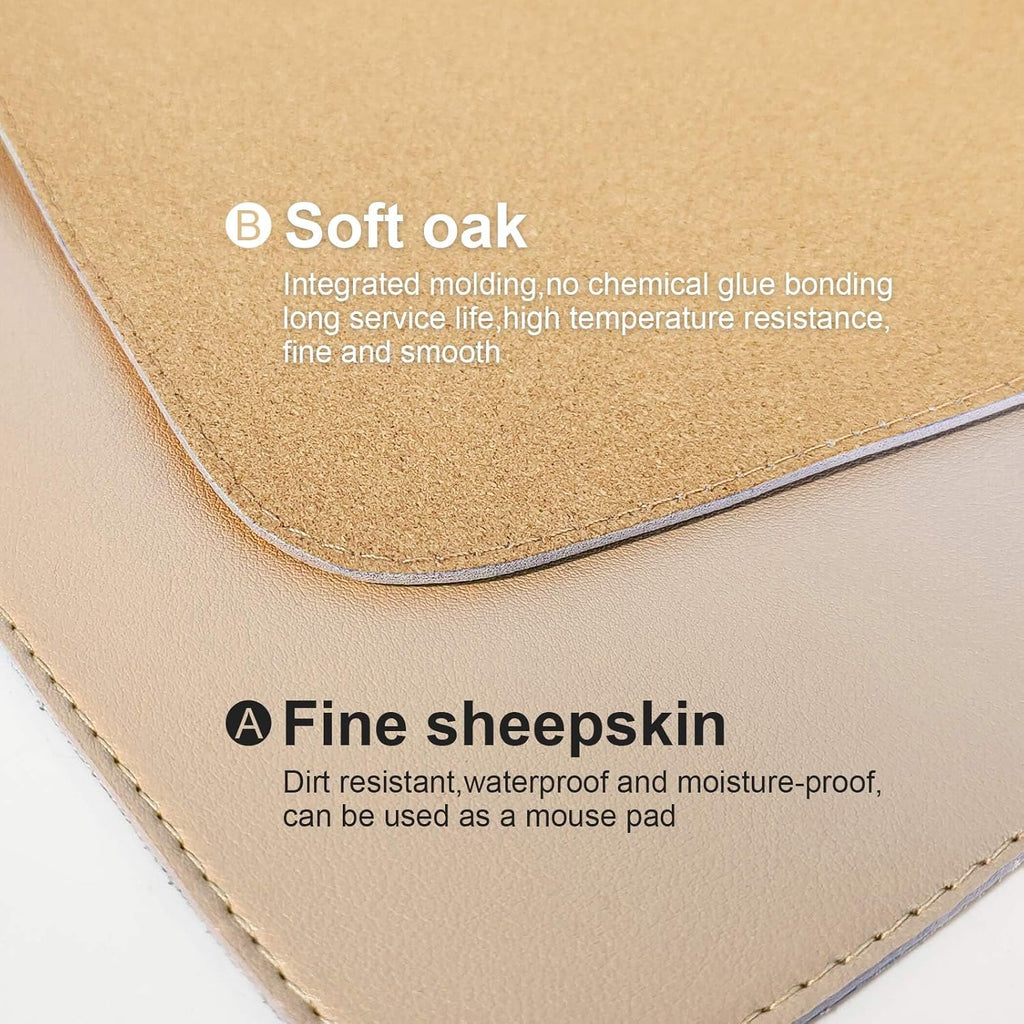 DAWNTREES Dual Sided Desk Mat,Leather Desk Pad,35.5"x17",Cork Desk Mat Protector,with PU Leather Valet Tray Organizer,Large Mouse Pad,Desk Writing Pad for Office and Home(Khaki)