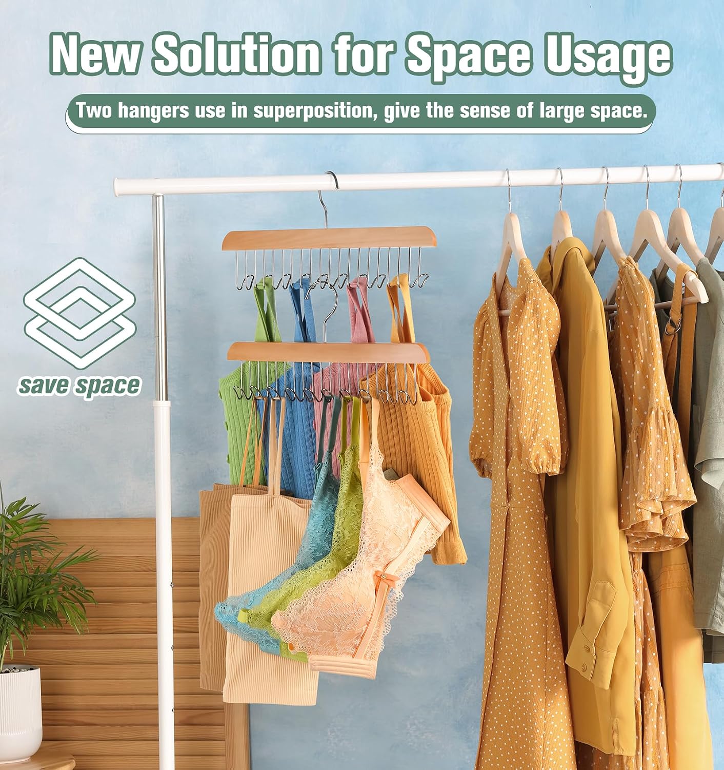 2 Pack Bra Hangers for Closet Organizer Upgraded Non-Slip Bra Organizer for Closet Tank Top Hanger Multi Hangers Space Saving with 20 Hooks for Belt, Tie, Tank Top, Necklaces