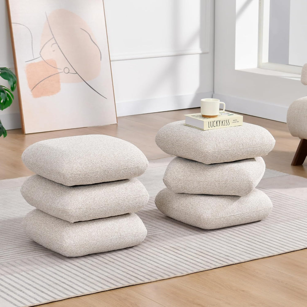 DUHOME 360°Swivel Upholstered Square Ottoman with Storage,Modern Boucle Ottom...