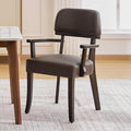 PU Leather Dining Chairs with Arms, Upholstered Dining Room Chairs with Hardwood Legs & Open Curved Backrest,Modern Accent Kitchen Chairs 350 LBS Capacity, Brown