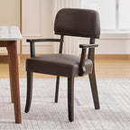 PU Leather Dining Chairs with Arms Set of 2, Upholstered Dining Room Chairs with Hardwood Legs & Open Curved Backrest,Modern Accent Kitchen Chairs 350 LBS Capacity, Brown