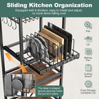 Housolution 5 Tier Kitchen Rolling Cart, Storage Cart with Metal Fruit Vegetable Basket and Pull-Out Pot Lid Cutting Board Organizer, Storage Rack with Wooden Top for Kitchen, Pantry, Bathroom