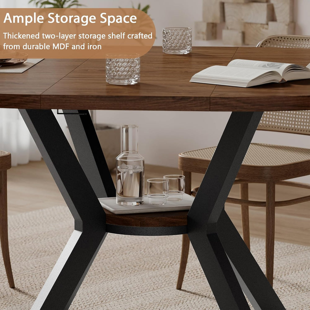 42"-58" Extendable Round Dining Table for 4-6, Kitchen Oval Table w...