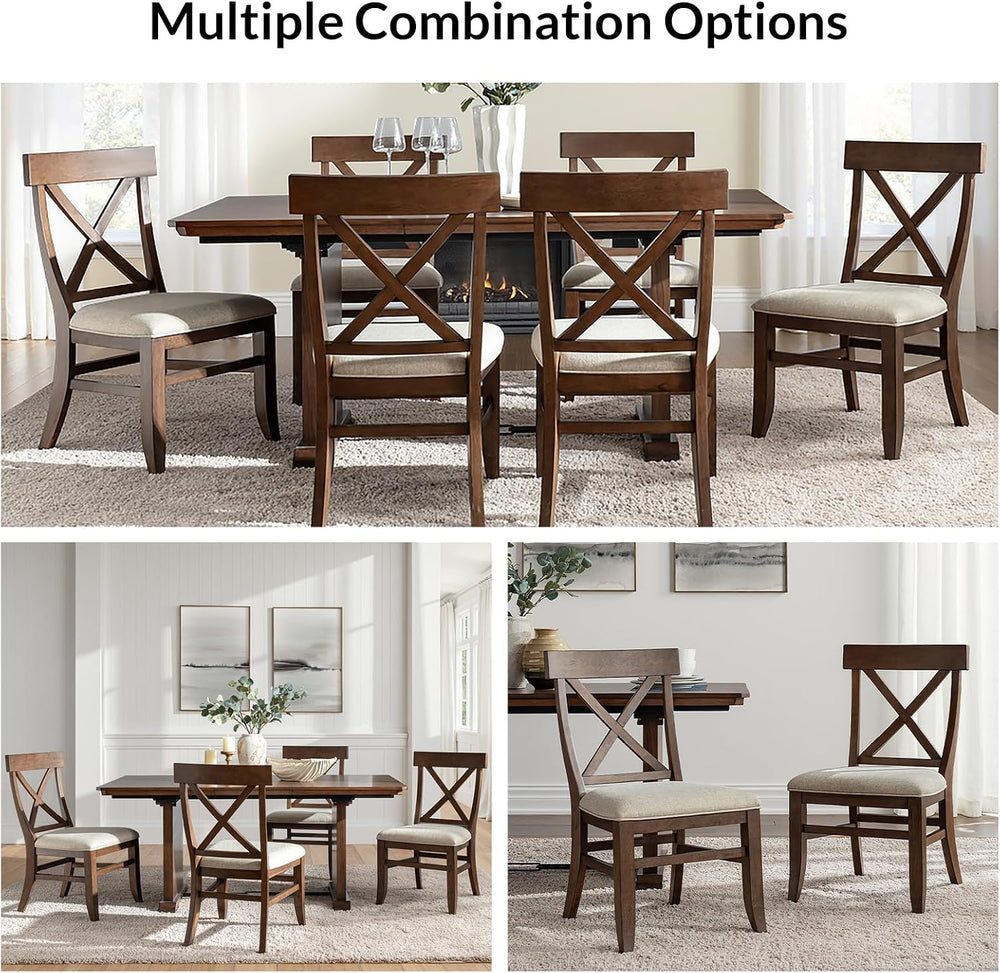 Farmhouse Upholstered Dining Chairs Set of 2, Walnut | Wooden Kitchen Chairs ...