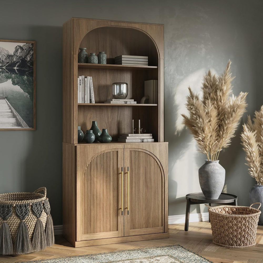 BELLEZE 72" Modern Wood Bookshelf with Arched Doors,Tall Storage Cabinet...