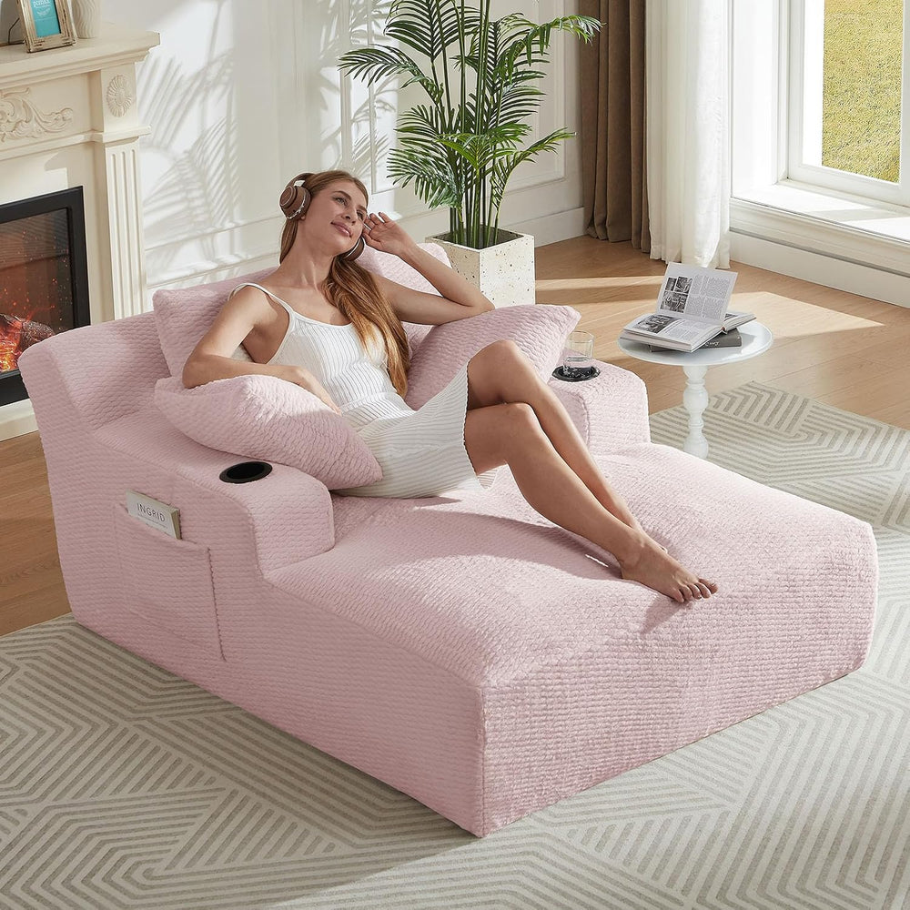 LUCKHAO 49.2" Oversized Chaise Lounge Chair Indoor,Faux Fur Reading Chai...