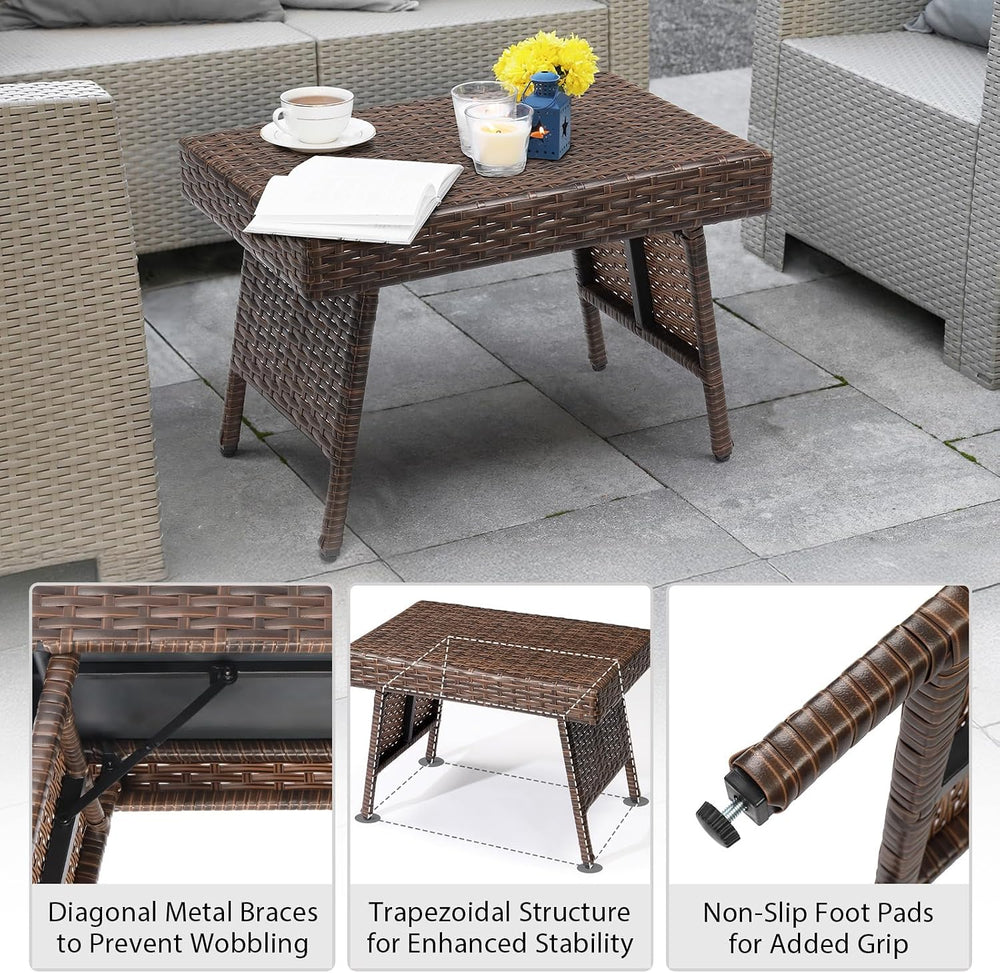 Portable Folding Wicker Table, Foldable Outdoor Coffee Table