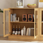 TUSY 71" Large TV Stand Set - TV Entertainment Center for TVs up to 65", Media Center with Tempered Glass Doors and Drawer, TV Hutch with Bookshelves for Living Room (Wood, BDDB)