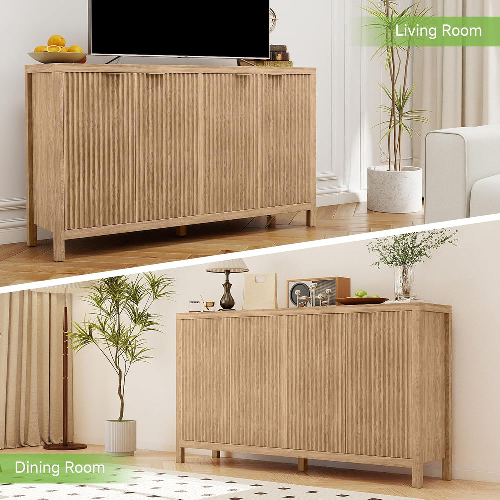 Real Relax Fluted Sideboard Buffet Cabinet with Storage, 55" Modern Side...