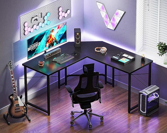 Casaottima L Shaped Gaming Desk, Corner Desk Gaming Table for Home Office, Computer Desk Sturdy Writing Workstation for Small Space, Easy to Assemble, 51 inch, Black