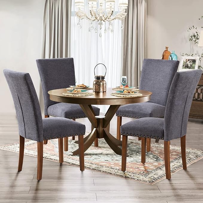 Parsons Dining Chairs Set of 2, Upholstered Nailhead Dining Room Kitchen Side...