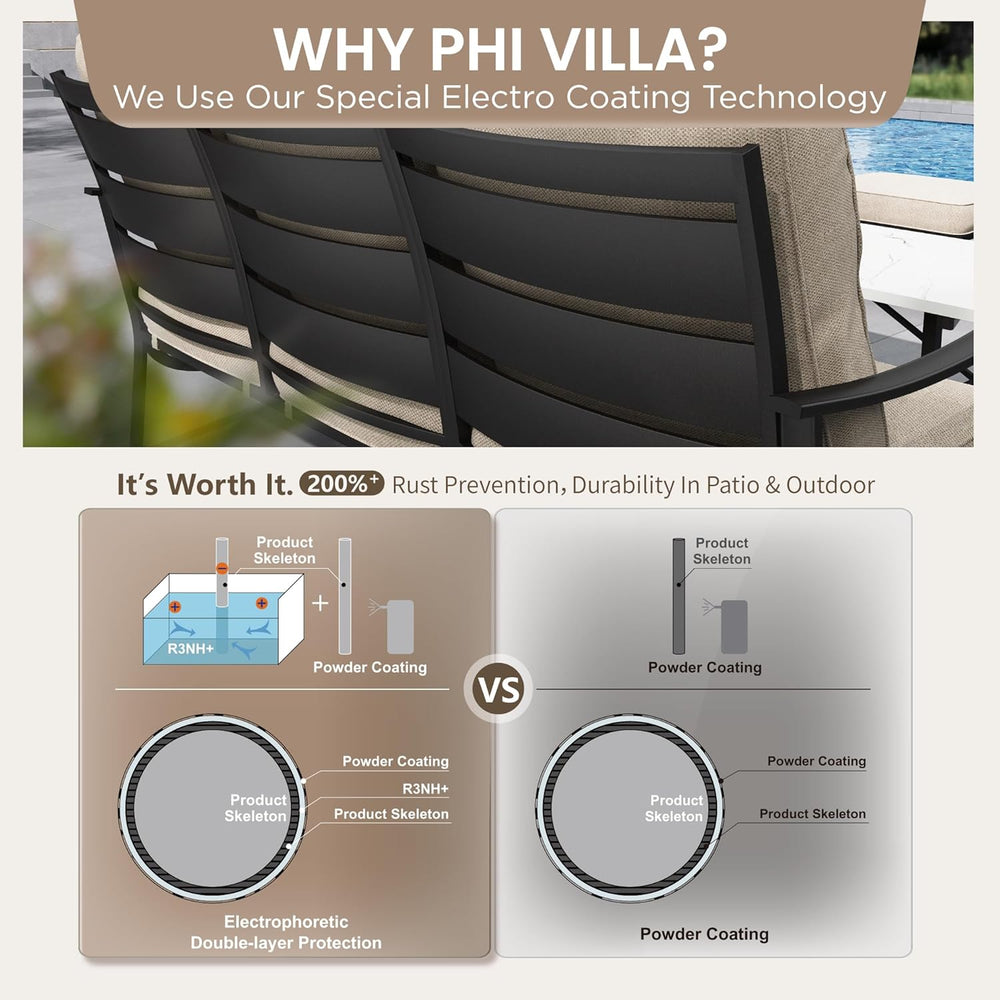 PHI VILLA Metal Swivel Patio Chairs Set of 2, High Back Steel Outdoor Chairs ...
