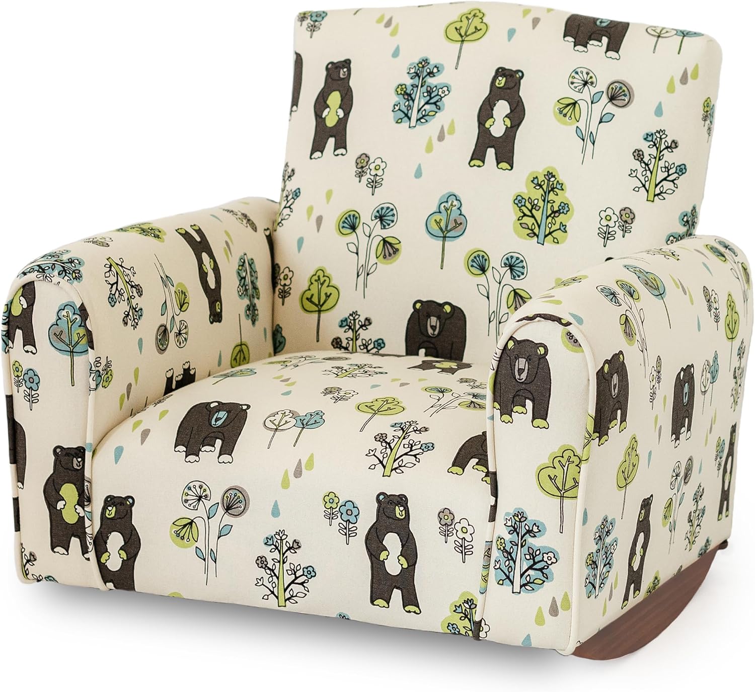 Kid Rocking Chair for Toddlers, Child Chair for Little Kids, Upholstered Toddler Armchair for Children, Comfy and Cute Little Kid Chairs (Rockers, Bears & Trees Print)
