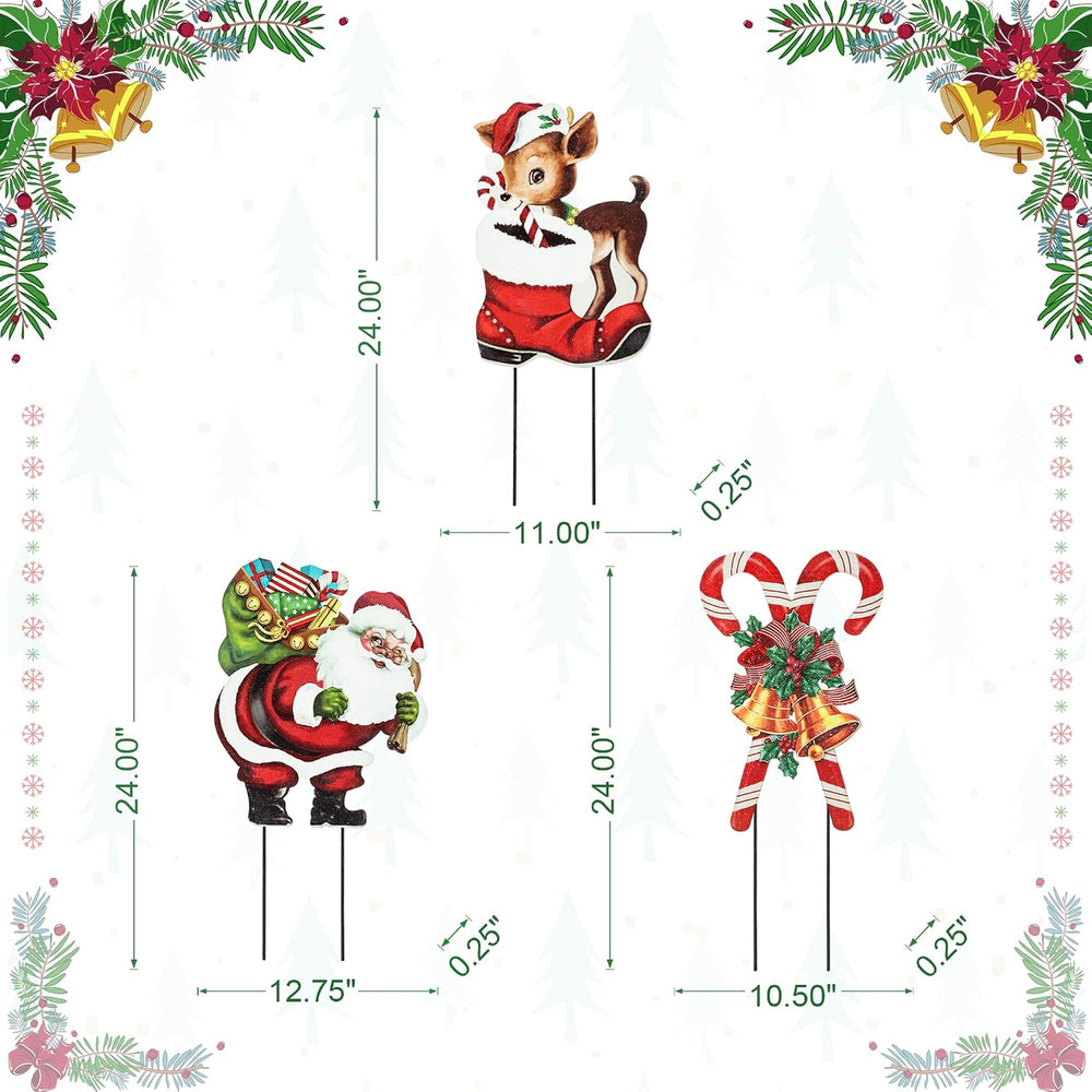 Glitzhome Set of 3 Garden Yard Stake, 40 Inches Metal Glitter Santa, Reindeer...