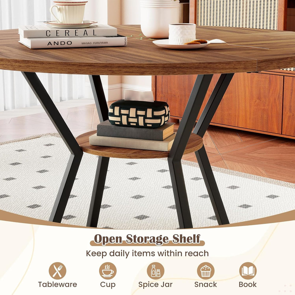 Giantex 47-inches Round Dining Table for 4, Kitchen Table with Storage Shelf,...