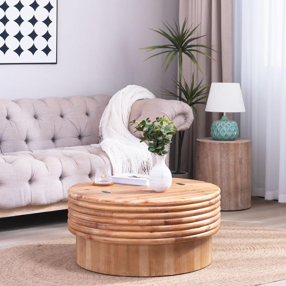WILLIAMSPACE 30.3" Round Coffee Table with Hidden Storage for Living Roo...