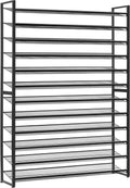 Nunsino Shoe Rack, Long Shoe Organizer,Max Holds 75 Pairs,12 Tier Metal Shoe Storage Shelf,6-Tier Stackable Shoes Organizer for Garage, Entryway,Black