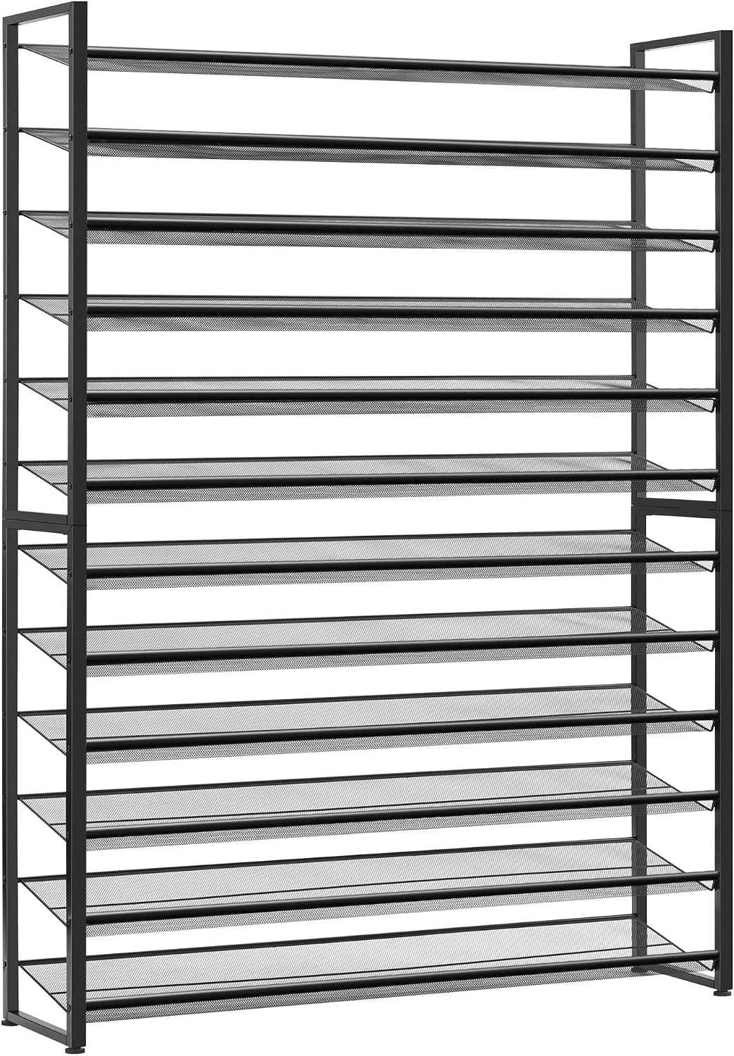 Nunsino Shoe Rack, Long Shoe Organizer,Max Holds 75 Pairs,12 Tier Metal Shoe Storage Shelf,6-Tier Stackable Shoes Organizer for Garage, Entryway,Black