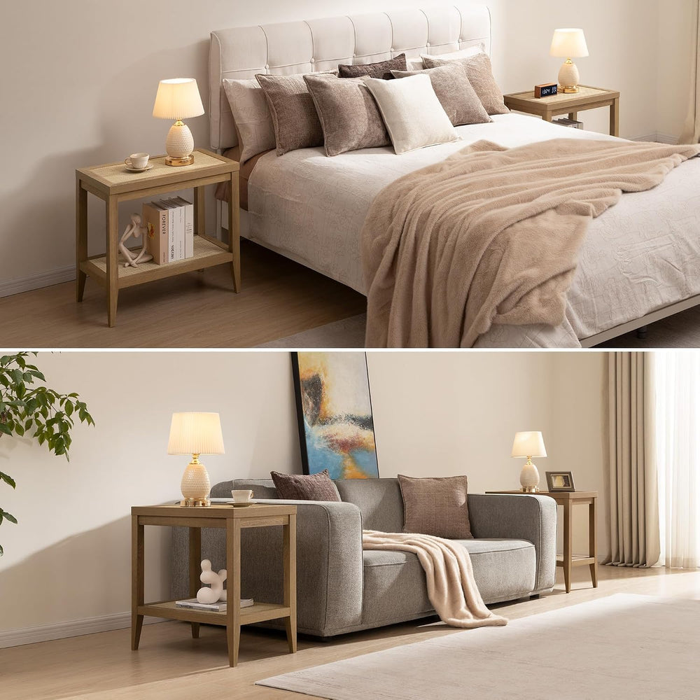 SICOTAS Rattan Side Tables Living Room Table, End Table with Storage