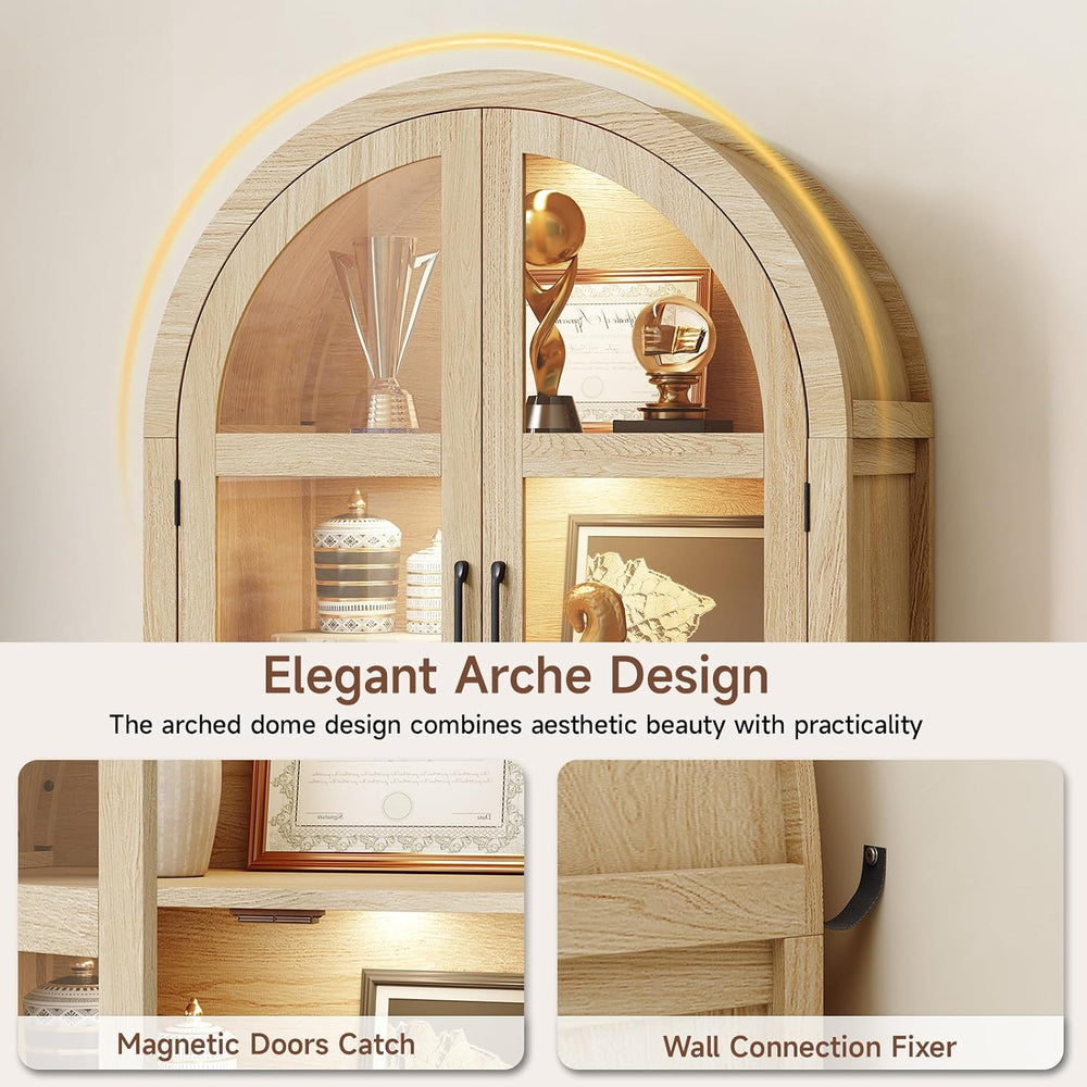 ONBRILL 71" Tall Arched Display Cabinet with LED Lights, Arched Kitchen ...