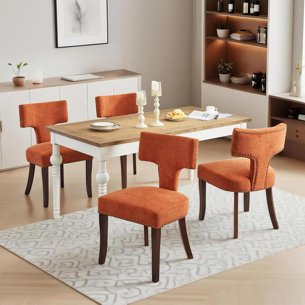 Mid Century Modern Farmhouse Dining Chairs Set of 4, Linen Upholstered with C...