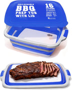 KITCHEN PERFECTION Collapsible XL Smoker & BBQ Prep Tub with Locking Lid & Cutting Board - Grill Caddy Container for Meat Marinating & Brine Perfect For Brisket, Turkey & Ribs - Best Gift For Men
