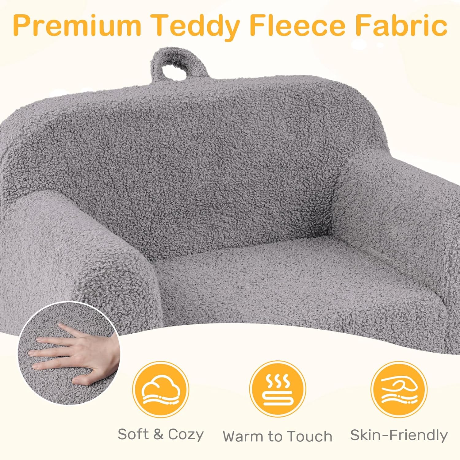 Costzon Kids Couch, Comfy Toddler Sofa Chair with Soft Fleece Fabric Cover, Kids Furniture for Playroom, Children Reading Armchair for Boys & Girls Aged 3+ Birthday (Medial,Grey)