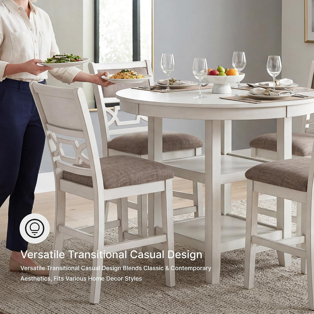 Signature Design by Ashley Round Dining Table Set for 4, Counter Height | 42-...
