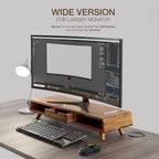 TINAMO Acacia Wood Monitor Stand with Drawer - Wooden Monitor Riser for Desk - Computer Monitor Stand for Desk - Multi-Purpose Desktop Storage Stand for Computer; Laptop; Printer; TV - 24.4 " x 8" x 5" (Patent Pending) (Acacia, 24.4 " x 8" x 5")