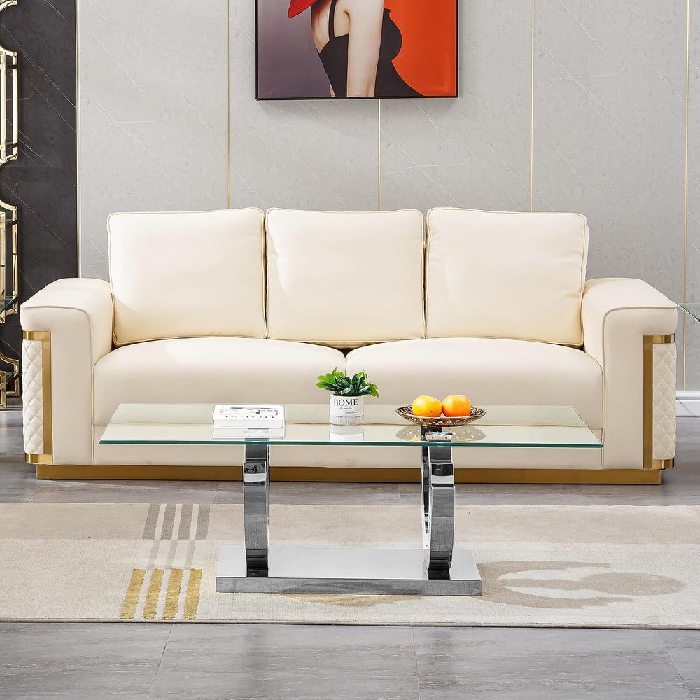 HomVent Glass Coffee Table with Silver Stainless Steel Base | 47"Rectang...