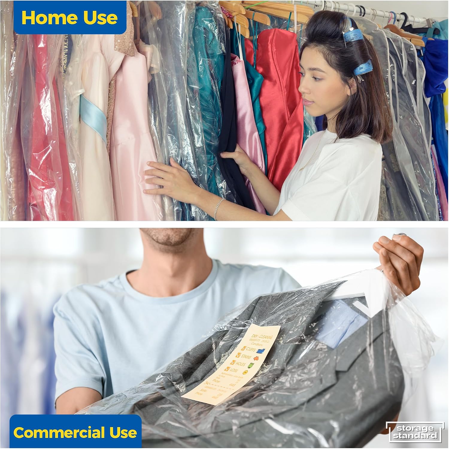 60-Pack Dry Cleaning Bags for Clothes 40-Inch Long - Clear Plastic Garment Bags for Hanging Clothes, Dry Cleaner Plastic Clothing Cover for Suits, Coat, Shirt, & Pants