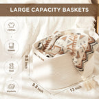 Temary Woven Storage Baskets, Set of 3 Rope Baskets for Storage Clothes, Towels, Versatile Boho Storage Bins (White, 13"x9.8"x8.5")