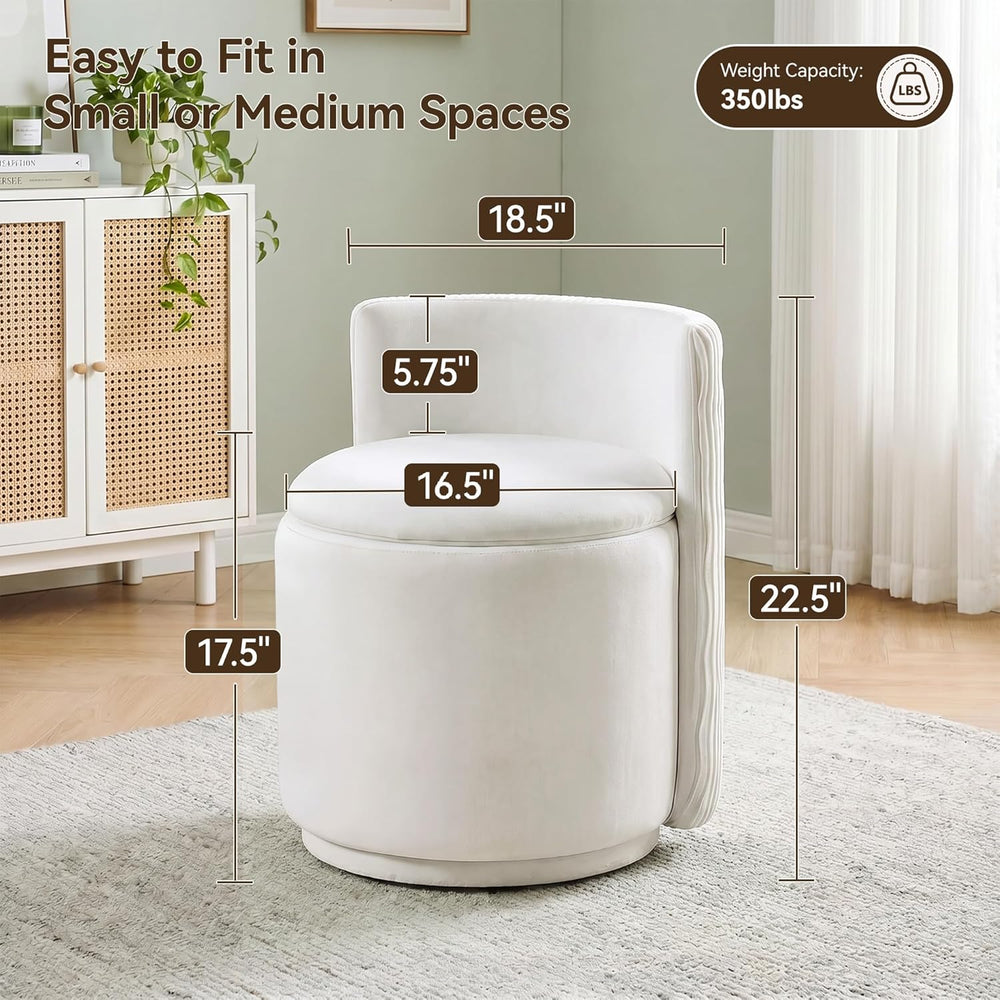 HUBSON Vanity Chair with Storage, Swivel Velvet Chairs with Back, Modern Roun...