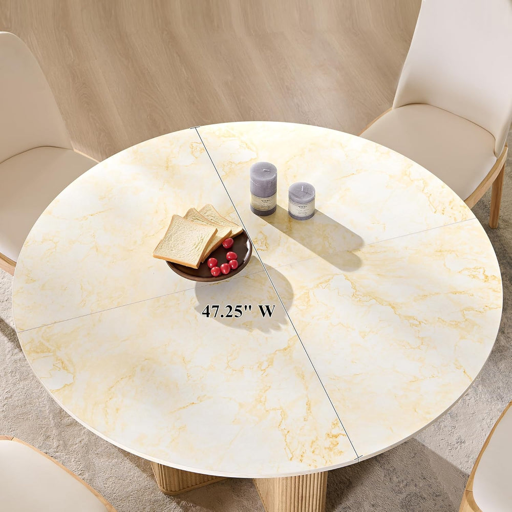 OKD Fluted Round Dining Table for 4, 47" Modern Kitchen Table with Thick...