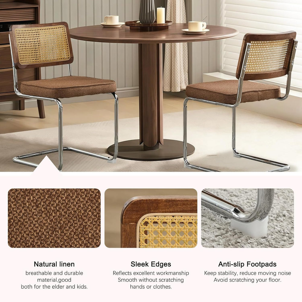 SoarFlash Linen Dining Chair Set of 4 Modern Upholstered Kitchen Chair with W...