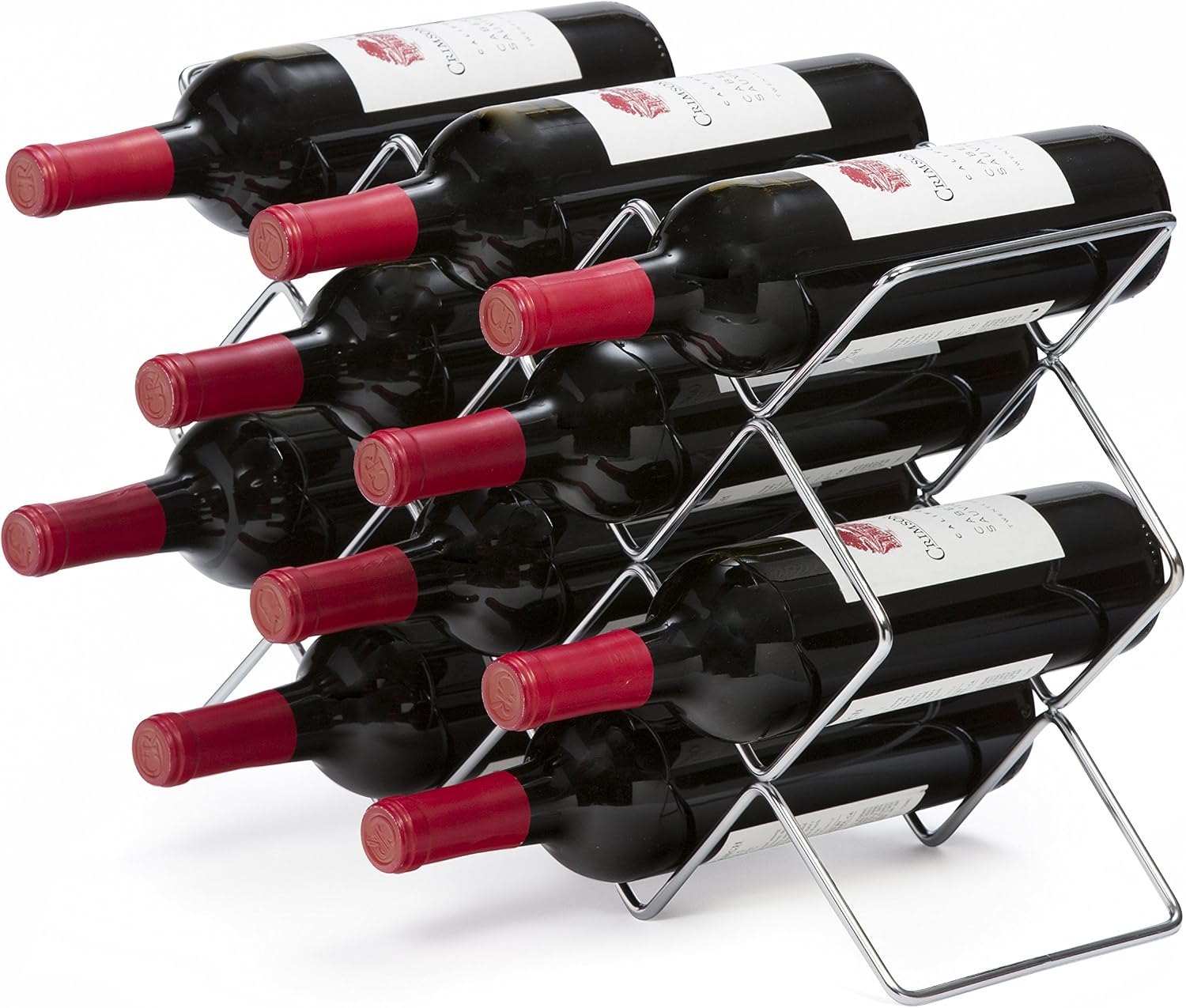 Mango Steam Elegant 10 Bottle Wine Rack Holder for Countertop and Fridge Storage - Silver Chrome