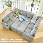 Belffin Oversized U Shaped Modular Sectional Couches for Living Room 10 Seater Modular Sofa Set with Storage Ottoman Large Sectional Couch with Cup Holder. Light Grey Sofa