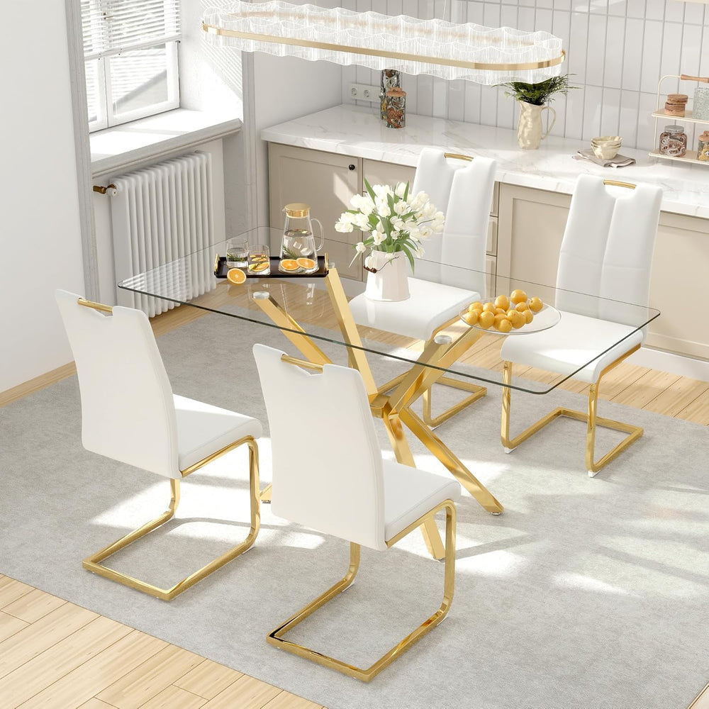 yeag Modern Rectangular Glass Dining Table Set for 4, 47" Clear Tempered...