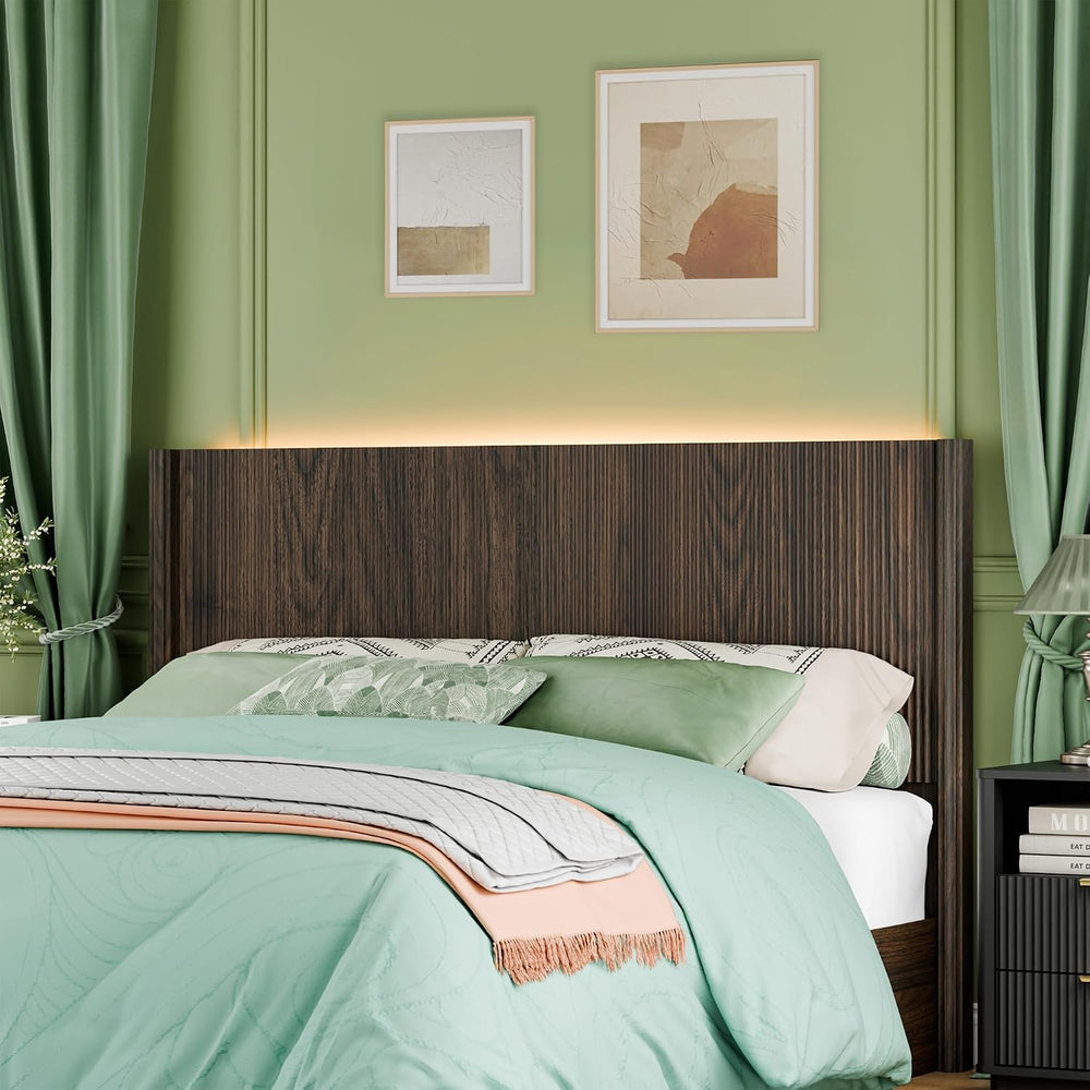 Queen Size Headboard Only, Modern Fluted Wall-Mounted Head Board with Lightin...