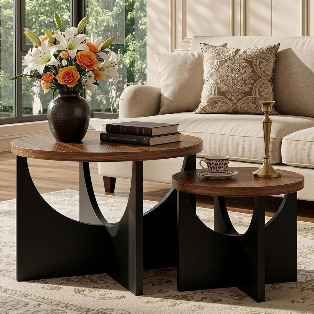 LIKIMIO Nesting Coffee Tables Set of 2, 23.6" Small Round Tables, Walnut...