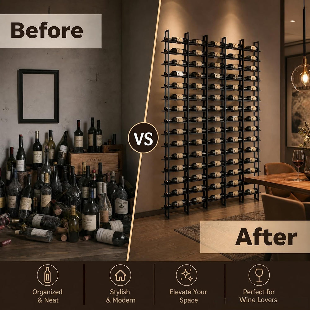 75-Bottle 5-Column Wall-Mounted Wine Rack, Black Metal Wine Bottle Holder wit...