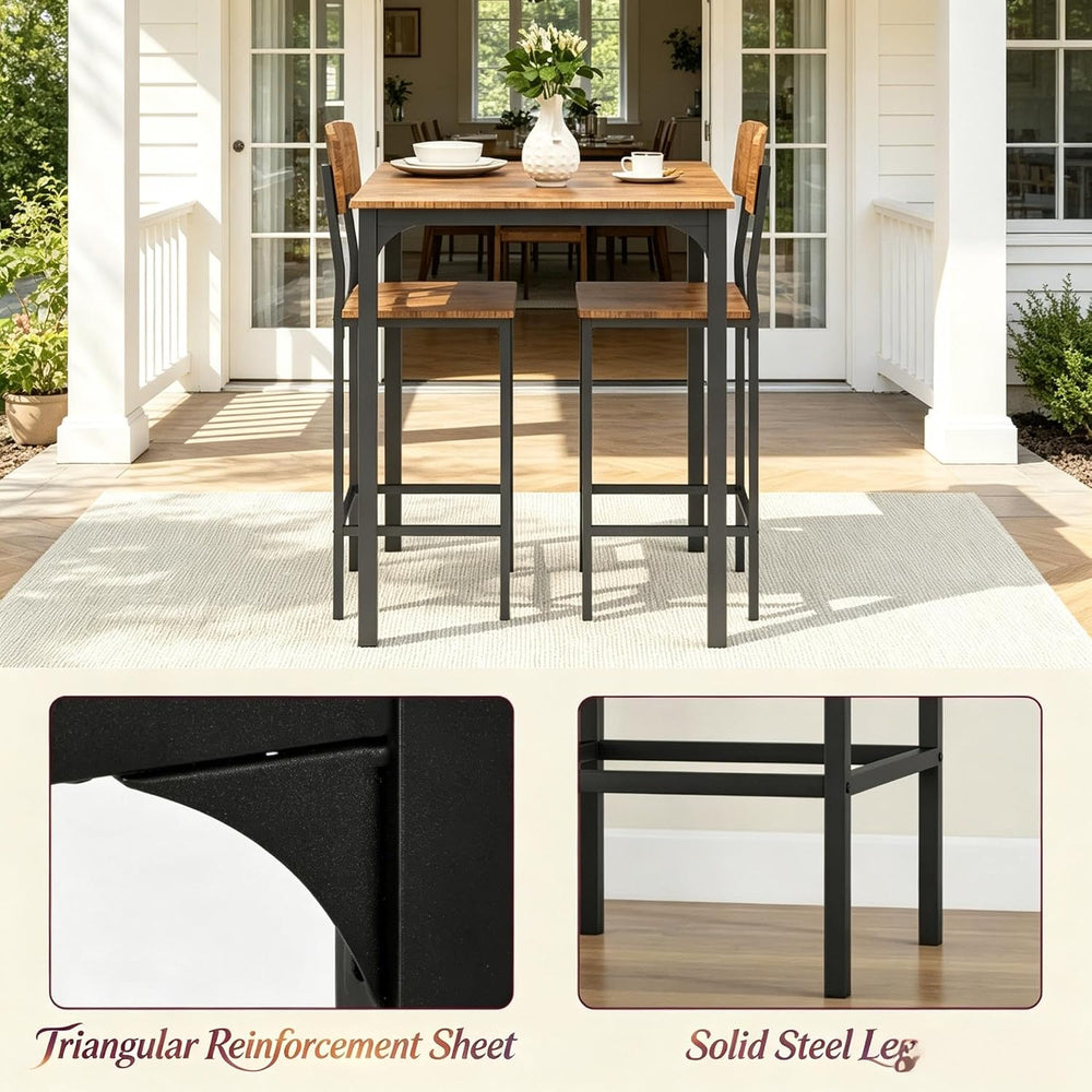 3-Piece 31.5in Square Pub Table and Chairs Set with 2 Stools Black,Walnut | I...