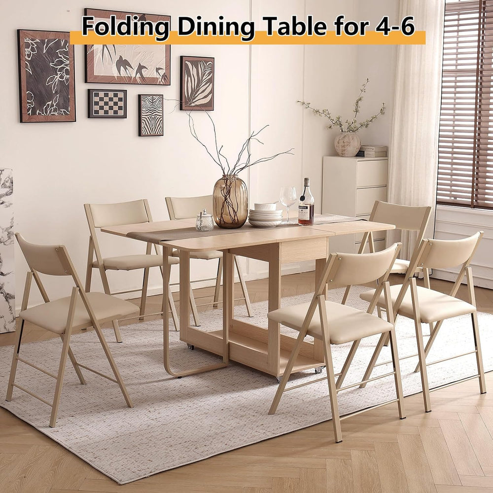 Folding Dining Room Table for 4/6 with 35.4" Extra Wide Space Saving Dro...