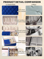 Velvet Travel Jewelry Box with Large Mirror, Double-Layer Jewelry Organizer Case for Women and Girls, Portable Storage Case with 6 Anti-Tarnish Bags Gift Ready for Her (Navy Blue)