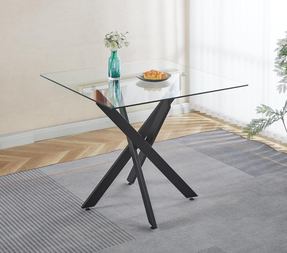 Square Dining Table for 4, 36" Modern Glass Kitchen Dining Room Table wi...