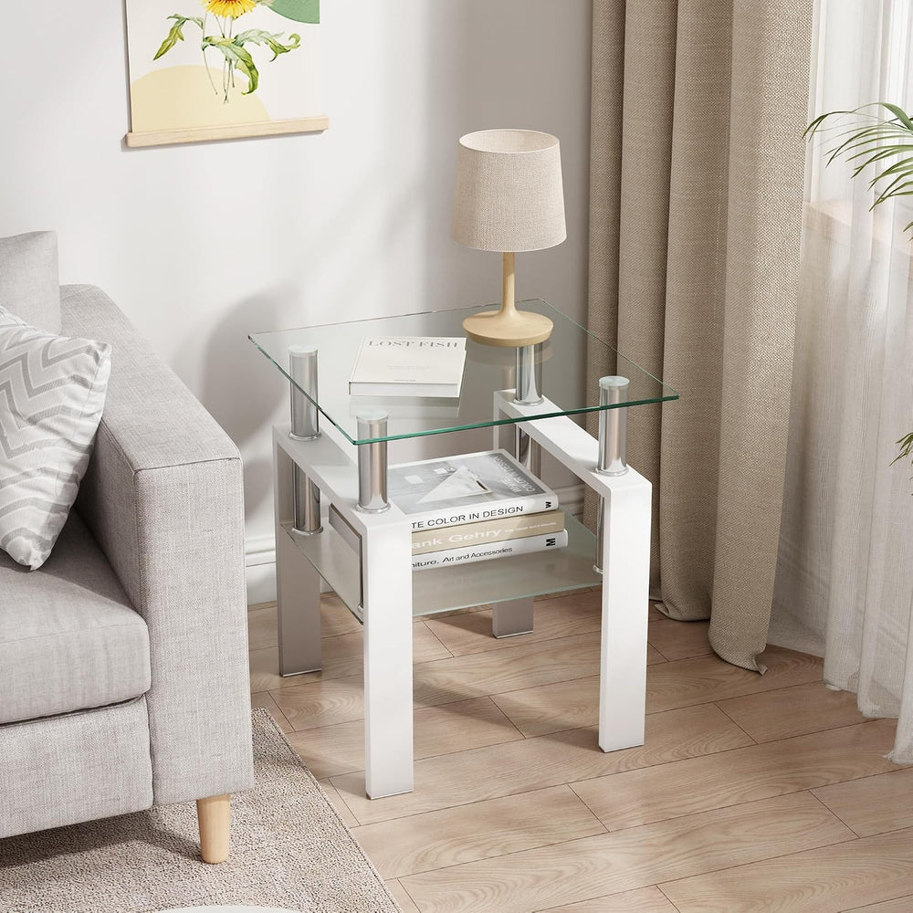 Glass Coffee Table Set of 3, 3-piece Living Room Tables with Tempered Glass a...