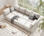 SITJOY 118" Faux Leather Modular Sectional Sofa with Storage, Mid Century Modern Sectional Couches for Living Room, Soft Padded Armrests, 8 Seat Sofa Bed, Greige