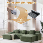 122" U Shaped Boneless Modular Sectional Sofa, Oversized 5-Seater Full Sponge Cloud Couch with Movable Ottoman, Corduroy Upholstery Couches for Living Room, No Assembly, Green