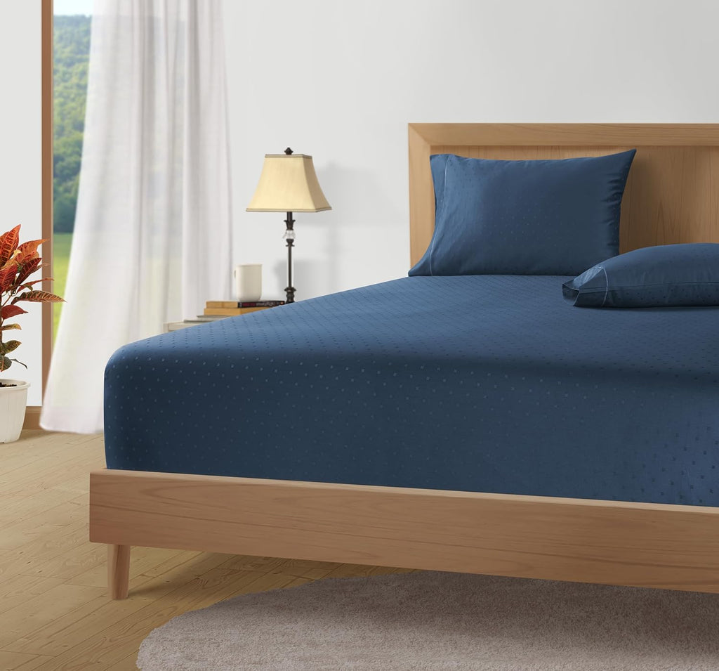 LANE LINEN Pillows Queen Size Set of 2, Soft 100% Egyptian Cotton, Cool & Smooth 1000 Thread Count Pillow Cases - Swiss Dot - Estate Blue